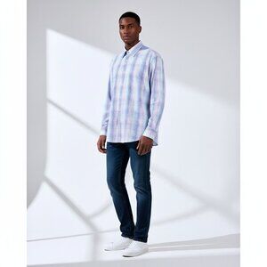 NWOT Equilibrio Multicolor Checker Stripes Long Sleeve Button Down Shirt Men XL